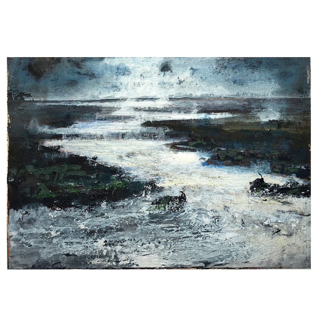 una forte corrente all'estuario. olio su carta cm 15x21-2021