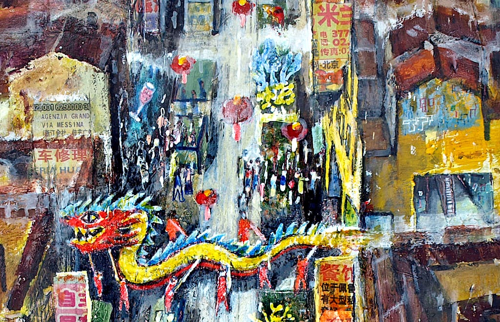 006 PAOLO SARPI PARTICOLARE del quadro VIA PAOLO SARPI, acrilici su tavola .cm100x50. 2022 copia