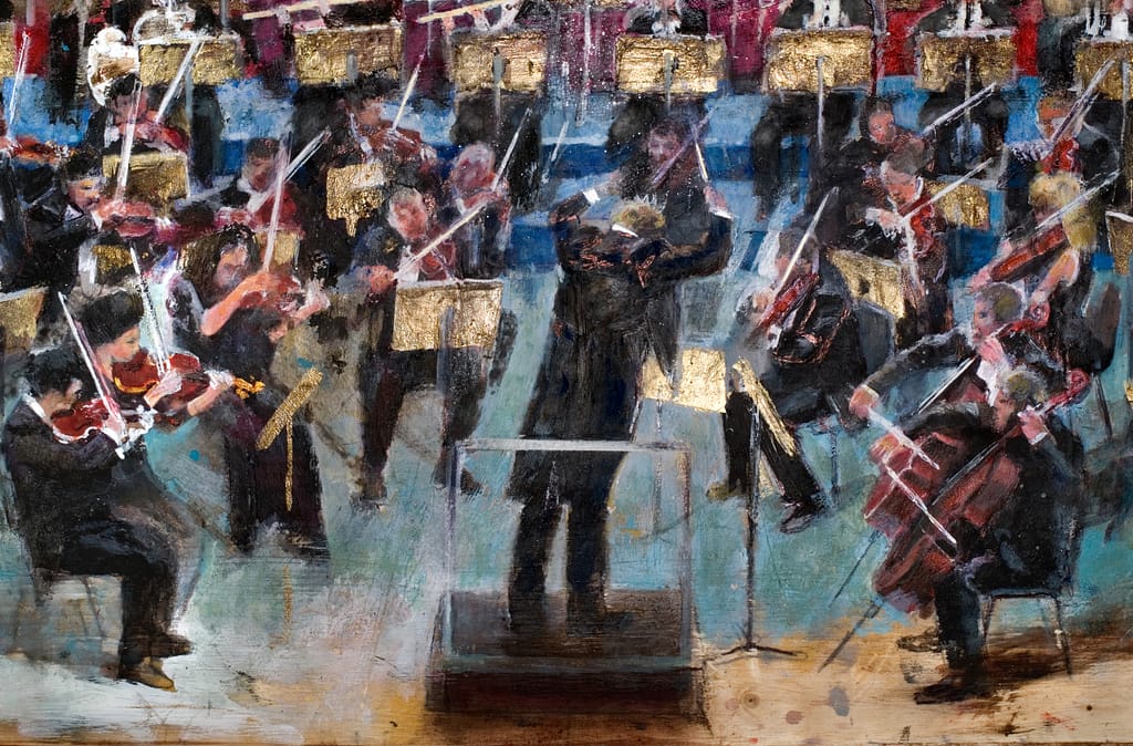 022 particolare 3 del dipinto PLAY FOR ME - olio e acrilici su legno. cm. 60x100. Francesco Santosuosso 2016