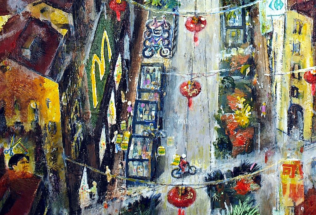 006 PAOLO SARPI PARTICOLARE del quadro VIA PAOLO SARPI,MAC DONALD acrilici su tavola .cm100x50. 2022