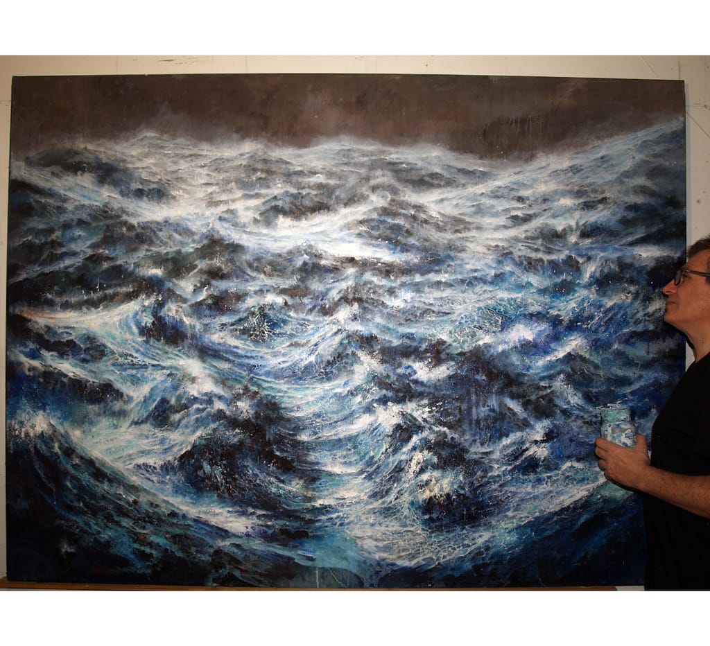 tcon autore.empesta sullì oceano primordiale.acrilico e olio su tela cm 150x200 2018