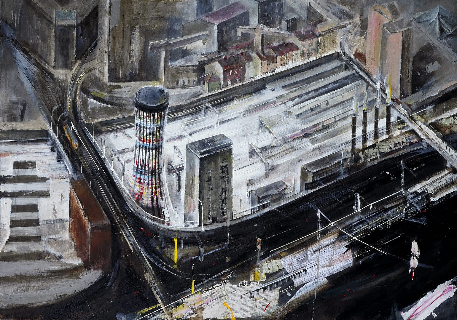 11 la torre del ponte farini,2002, olio e acrilico su tela 100x140