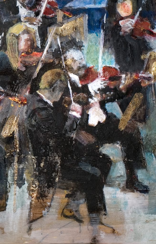 023 particolare 2 del dipinto PLAY FOR ME - olio e acrilici su legno. cm. 60x100. Francesco Santosuosso 2016