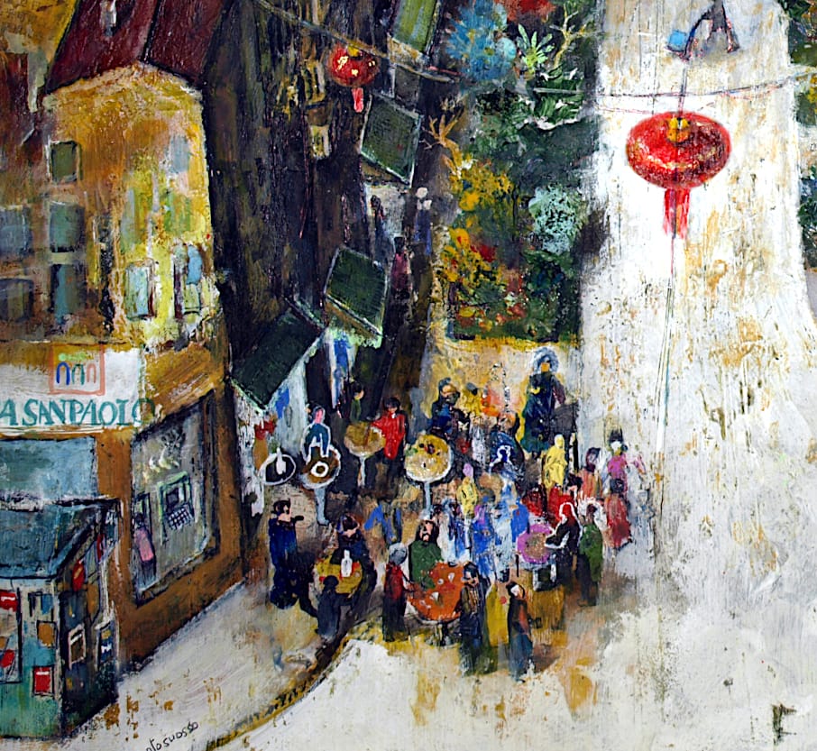 VIA PAOLO SARPI, acrilici su tavola .cm100x50. 2022 aperitivo bancomat edicola